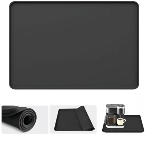 HQTS Silicone Coffee Machine Mat, 50cm*40cm in Silicone Coffee Mat with Raised Edges, Anti-Slip Accessories for Automatic Coffees Machines, Kitchen Worktop Protector | Anti-Slip Accessories for Automatic Coffees Machines, Kitchen Worktop Protector