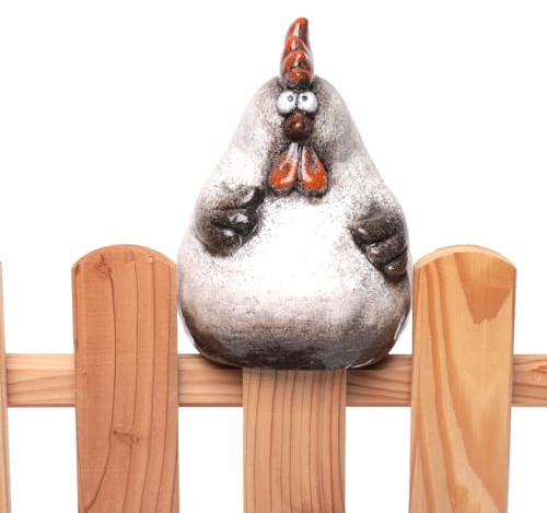 itsisa Zaunhocker Dicke Henne beige-braun H:16 cm aus Keramik - Zaun Deko Garten Huhn, Tierfigur Pfostenhocker, Zaunfigur, Gartendeko, Zaunstecker