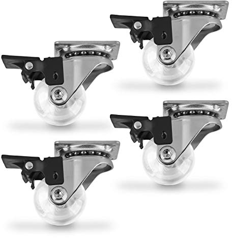 SOTECH 4 pezzi Ruote girevoli Ruote SWIFT Ø 35 mm trasparenti con funzione di blocco, caricabili fino a 140 kg (35 kg per ruota) Altezza 51 mm