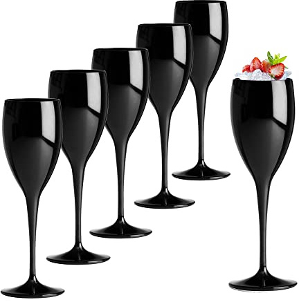 Flute Champagne Prosecco Aperitivo in plastica riutilizzabile di DoimoFlair bicchiere da campeggio Outdoor Nero Set 6 Pezzi di DoimoFlair