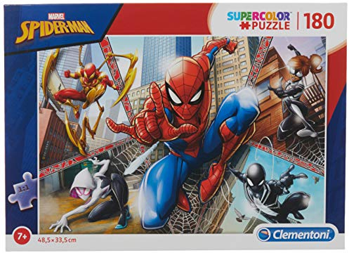 Clementoni 29302 Supercolor Spiderman – Puzzle 180 Teile ab 7 Jahren, buntes Kinderpuzzle mit besonderer Leuchtkraft & Farbintensität, Geschicklichkeitsspiel für Kinder
