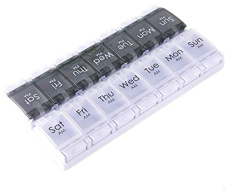 Organizador de la caja de pastillas 7 días, 14 días a la semana, REOOHOUSE Estuche para píldoras para suplementos de cápsulas de vitaminas, compartimiento grande Presione Abierto