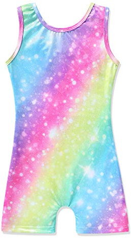 HOZIY Leotards for Girls Gymnastics Dance 4t 5t Toddler Girl Biketards Rainbow Shiny Stars Apparel Clothing Tumbling Outfits Bodysuits Kids Leo Gym Gymnastic Leotard with Shorts Sparkly Glitter