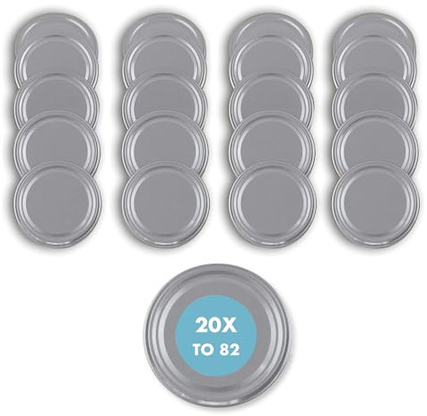 Flaschenbauer Originale Twist-Off Deckel 82mm - Für Einmach- und Schraubgläser, Ersatzdeckel - Marmeladengläser, Hitzebeständig & Luftdicht, Sets 20/50/100, Diverse Farben - 20 Stück/Silber