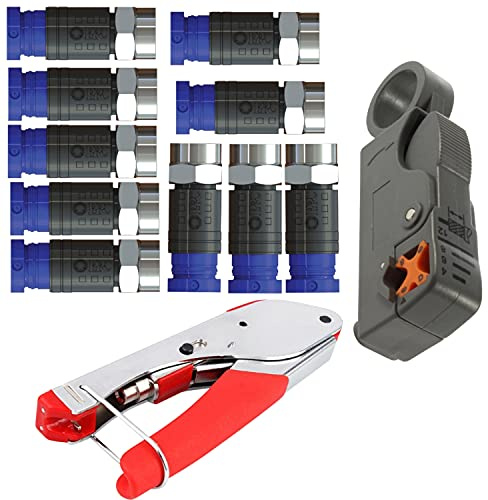 Inbrackets Compression F Connectors CMX100 Double Blade Coax Stripper with Professional Compression tool for CT100 WF100 RG6 coaxial COAX Satellite Aerial Cable Installation Kit