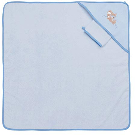 Nattou Kapuzenbadetuch und Waschhandschuh Waschbär Bob, 75 x 75 cm, Jim und Bob, Blau
