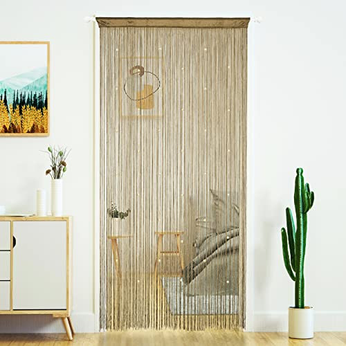 Cortinas con cuentas para puerta, borlas, cuentas colgantes, franjas, hippie, divisor, ventana, pasillo, entrada, armario, dormitorio, decoración de privacidad (39 x 110 pulgadas/100 x 280 cm, crudo)