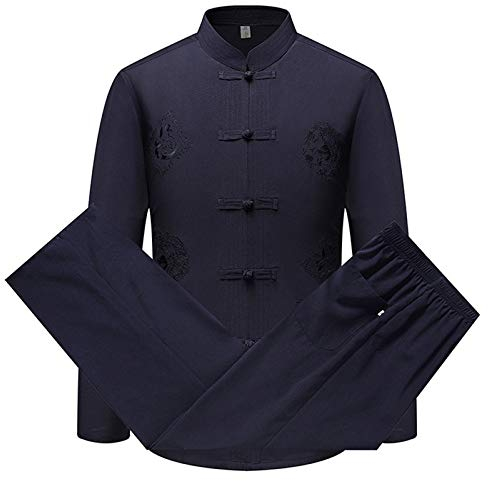 huateng Uomo Tang Suit Tradizionale Cinese Abbigliamento Arti Marziali Kung Fu Costume Hanfu Manica Lunga/Manica Corta Camicia Cappotto Tops e Pantaloni