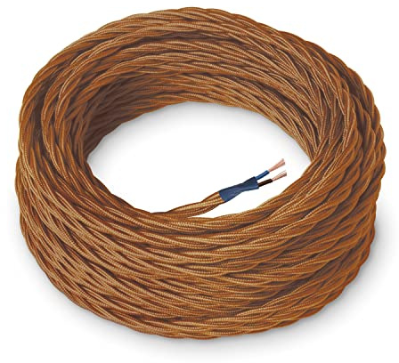Amarcords - Cavo elettrico tessile colore WHISKY trecciato seta 10 metri a 2 conduttori 2x075 - Filo rivestito in tessuto colorato vintage per lampade lampadari applique e abat jour.