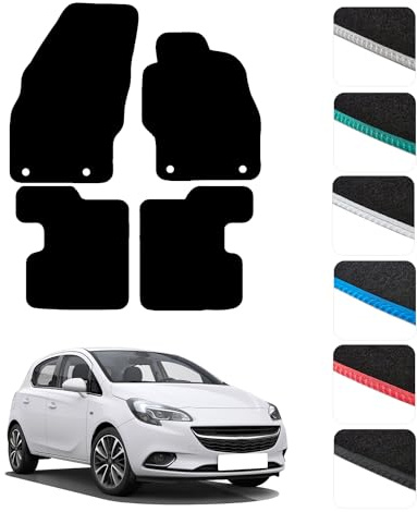 GCM - Car Floor Mats for Vauxhall Corsa E 2014-2020 Full Coverage Floor Protection - Anti Slip & Fit Car Mat with Clips Easy to Clean Car Carpet for All-Weather- Grey Edging, Carpet