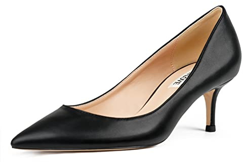 JOY IN LOVE Women's Pointed Toe Kitten Heel Pumps, Black Matte, 7.5