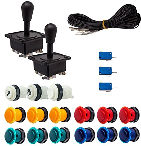 Kit Joystick e Pulsanti Arcade 2 Giocatori Luminosi Pulsanti Generico Joystick Americani Cavo Gpio Videogiochi Retro Gaming