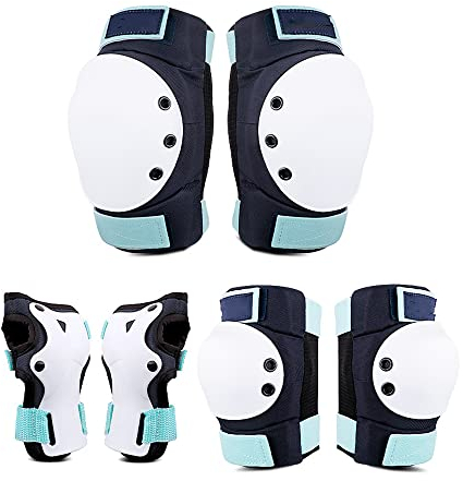 LTLCLZ Knieschützer Für Erwachsene Teenager Ellbogenschützer Handgelenkschutz Verstellbar Schutzausrüstung Inline Skating Radfahren Skateboard Scooter,Blau,M