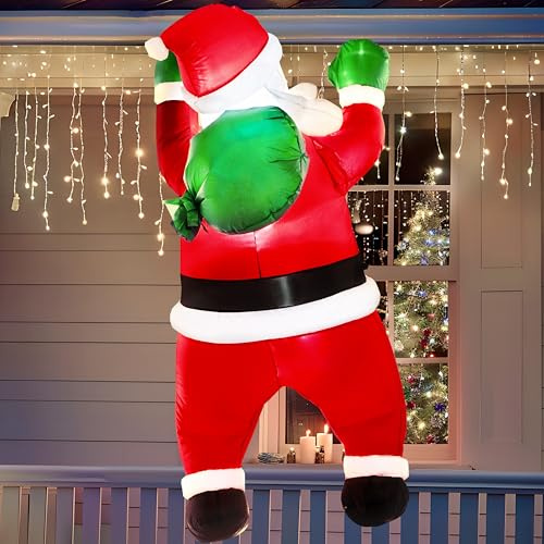 Joiedomi 1.65M/ 5.5FT groß Weihnachten aufblasbare hängende Weihnachtsmann mit Geschenk-Sack Dekorationen, Blow Up Klettern Santa mit Build-in LED für Xmas Party, Outdoor, Rasen Winterdekoration