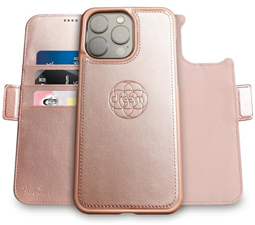 dreem Fibonacci 14 Pro MAX Wallet Case/Funda 2 en 1 a Prueba de Golpes MagSafe y Folio de Lujo Desmontable de Cuero Vegano con protección de Tarjetas RFID y Soporte; para Mujeres y Hombres - Rosa | Soporte para teléfono integrado, tarjetero con bloqueo RFID, compatible con MagSafe, caja de regalo [Fibonacci: Rosa]