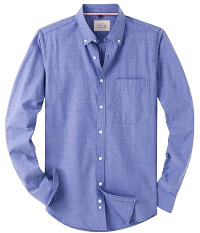J.VER Men's Blue Oxford Shirt Long Sleeve Regular Fit Casual Plain Button Down Smart Dress Shirts for Men Adult with Pocket L