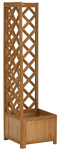 Outsunny Jardinera con Enrejado de Madera Macetero Exterior para Esquina Jardinera Elevada para Plantas Trepadoras en Patio Terraza 40x40x145 cm Marrón