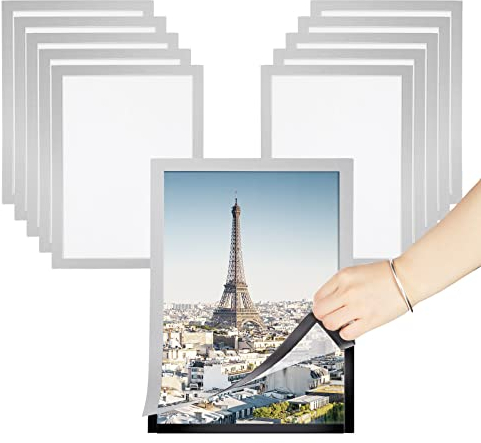 SWAWIS 10 Pièces Cadre Magnétique A4 Cadre D'information Magnétique Cadre D'affichage Magnétique Cadre Magnétique Auto-adhésif Cadre Photo Magnetique A4, Bord Argent