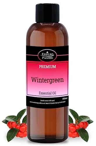 Wintergreen Essential Oil, 100% Natural Pure Oil Wintergreen Oil, Therapeutic Grade for Skin Care & Hair Oil - Relaxing, Soothing & Refreshing Oil, Crisp, Woody Scent - Vegan & UK Made - 100ml