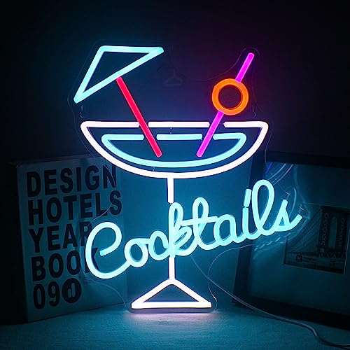 Wanxing Cocktails Neon Schild, Led Neon Bar Sign Dimmbar Cocktail Glas Leuchtreklame für Wand, Blau Weiß Neon Licht für Pub Home Bier Bar Club Man Cave Restaurant Shop Sign Dekor