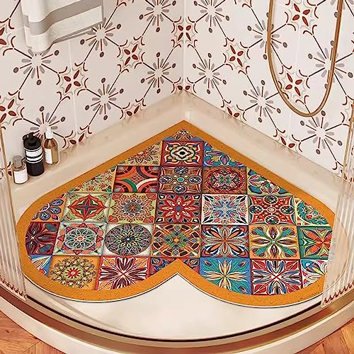 EUPXRHY Duschmatte Dreieckig für Eckdusche, Duschmatte Dreieckig, Duschmatte rutschfest Halbrund, PVC-Luffa Badematte Halbrund mit AblauflöChern Sicherheits, Schnell Trocknend,C,100x100cm(40x40inch
