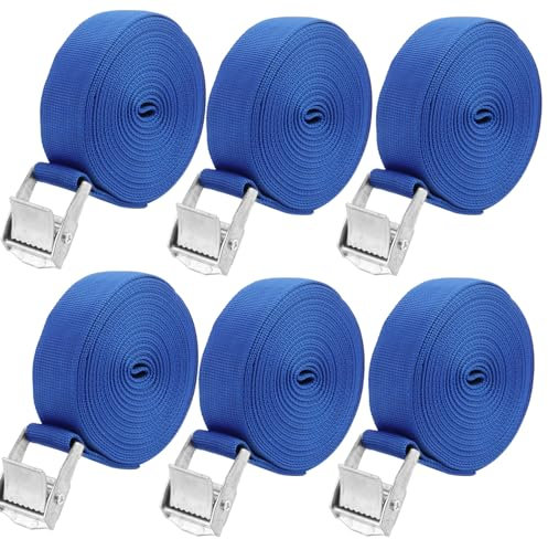HAKZEON 6 Pack 5m x 25mm Tie Down Straps, Adjustable Heavy Duty Cam Buckle Lashing Straps for Bicycle Carrier Cargo Trailer Car Luggage, Blue