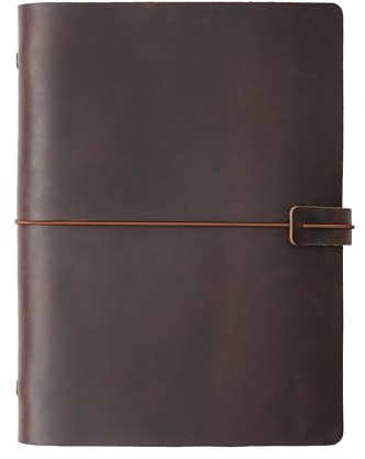 KISSKI·H Olvido A5 Nachfüllbares Leder Tagebuch Reisetagebuch, 6 Ringbuch Ringbuchordner Vintage Schreibnotizbuch Planer, Liniert Notizbuch, Geschenk für Damen/Herren, 22,9 x 17,5 cm, Dunkelbraun
