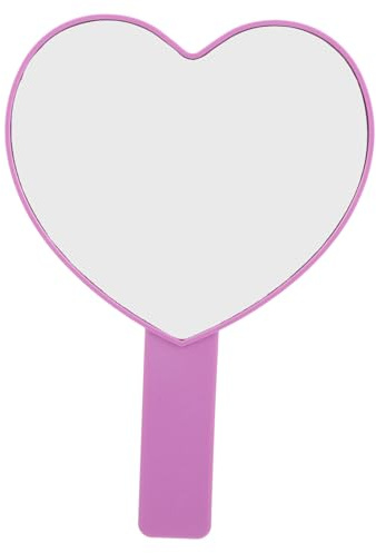 Ciieeo Espejo De Mano para Maquillaje Pequeño Asa Forma De Corazón, Color Violeta, Material Fiable, Portátil para Mujer y Viaje, Espejo Cosmético Compacto y Ligero