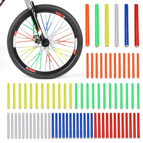 NyxSeat 72 Stück Fahrrad-Reflexstreifen, Fahrrad-Reflexstreifen-Set, Bunte Fahrradspeichen, reflektierende Streifen, wasserdichte Fahrradspeichen, geeignet für Fahrräder und Motorräder (75 x 5 mm).