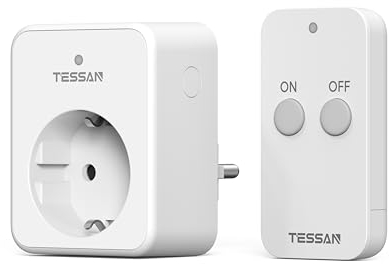 TESSAN Funksteckdosen mit Fernbedienung 30,5M, 3600W Stecker mit Fernbedienung, Platzsparende Steckdose, Schaltbare Funksteckdose Steckdose für Lampe und Haushaltsgeräte, Weiß