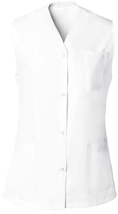 SNV Tunique médicale Femme sans Manche Fentes côtés Fermeture Boutons Pressions Polyester/Coton Blouse médicale Professionnelle (Blanc M)