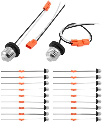 QWORK E26 Socket Adapter with 12-inch Wire - Medium Base Screw Male Connectors, 20-Pack Heat Resistant with Flame Retardant Insulation for Indoor and Outdoor Lighting - 660W-660V, PET and Copper