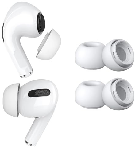 2 Paar Ersatz-Ohrstöpsel für AirPods Pro Gen 1 & 2 von MMOBIEL - Anti-Rutsch Silikon Ohrstöpsel Spitzen mit Geräuschreduzierungsloch, Tragbare Aufbewahrungsbox und Passt in Ladehülle - M – Weiß