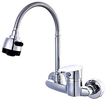 360° drehbarer, drehbarer Küchenmischer-Wasserhahn, Wandmontage, Waschbecken, Heiß- und Kaltwasserhahn, Unterputz-Waschtischarmaturen aus massivem Messing, Einhand-Einloch-Wasserfall-Wasserhahn