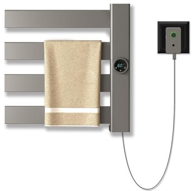 Handtuchheizkörper Elektrisch, Badheizkörper Elektrisch, Intelligenter Konstanttemperatur Handtuchheizer, 140 W Handtuchwärmer mit Timer 1-12H, LED-Touchscreen- Gun Gray Right