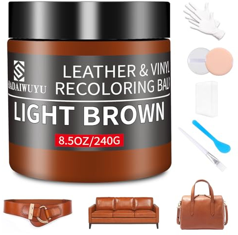 240g Lederpflege Auto,Leder Reparatur Set Hellbraun,Flüssigleder,Lederfarbe,Kunstleder Reparaturset zum Reparieren von Sofas,Vinylmöbeln,Autositz,Lederschuhen,Sattel bei Verblassen und Kratzern