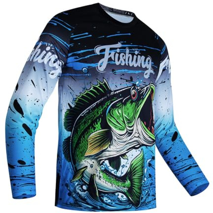 Mens Fishing Shirt Long Sleeve, Fishing Jerseys Fish Tshirts Uv Sun Protection Tops Fisherman,Big Mouth Bass Large
