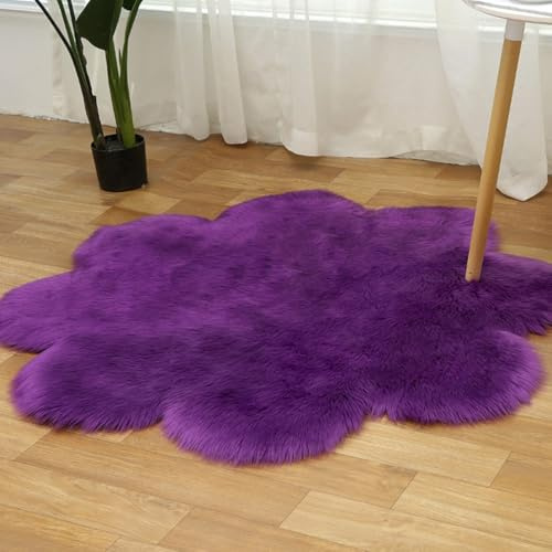 Tomifine Tappeto in Finta Pelle di Pecora Shaggy Man Made in Lana Tappeto a Pelo Lungo ﻿Tappeti Imitazione Pelle di Pecora per Soggiorno Camera da Letto Divano Tappeti da Pavimento (120 cm,Viola)