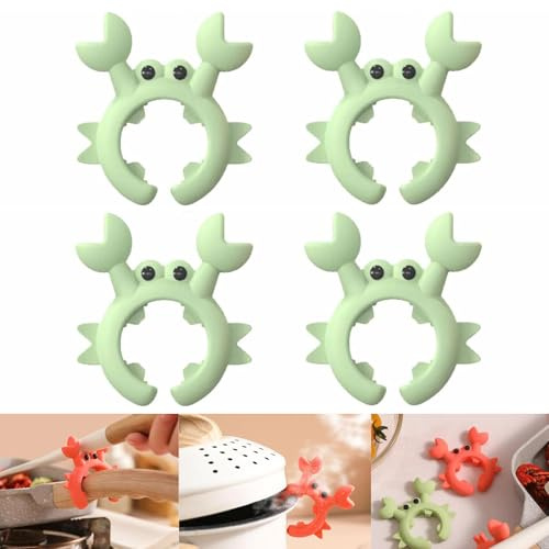 4 Stück Crab Utensil Holder, Silicone Crab Spatula Spoon Holder, Kochlöffelhalter Krabbe, Löffelablage Silikon für Herdplatte, Kreative Topflöffelhalter, Kochlöffel Silikon Ablage für den Herd (Grün)