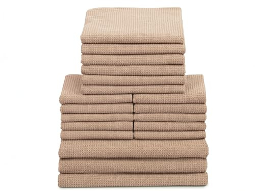 ZOLLNER 19tlg. Handtuch Set aus 10x Gästehandtücher (ca. 30x50 cm), 6X Handtücher (ca. 50x100 cm), 3X Duschtücher (ca. 70x140 cm), Zeitloses Waffelmuster, waschbar bis 95°C, Baumwolle, beige