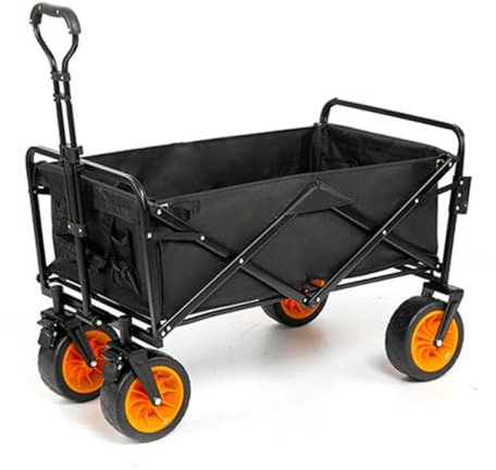 Strandwagen Klappbar Heavy Duty Bollerwagen Faltbar Mit Bremsen, Gartenwagen Mit Kippfunktion Transportkarre Camping Handwagen Klappbar Mit Getränkehaltern(/Black)