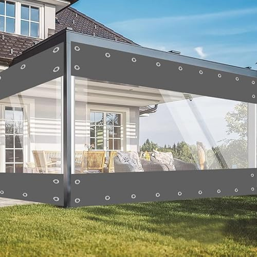 Transparente Plane mit ösen Wasserdicht 650g/m² PVC Abdeckplane | Gewebeplane Windschutz Regenschutz für Garten Pavillon Terrassen Balkon Gewächshäuser