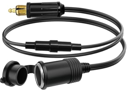 Giantdeer 30cm DIN auf Standard Zigarettenanzünder Adapter Verlängerung | Austauschbare 10A Sicherung;DIN Norm Steckdosen Adapter;18AWG;Wasserdichter Abdeckung; für 12V/24V Auto/Motorrad/Boot