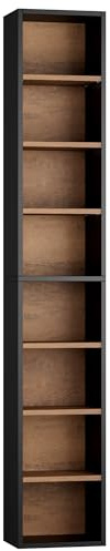 FOTOSOK 8-Tier Media Tower Rack, 11.6 X 9.3 X 71 Inches CD DVD Slim Storage Cabinet with Adjustable Shelves, Tall Narrow Bookcase Display Bookshelf for Home Office, Black/Brown