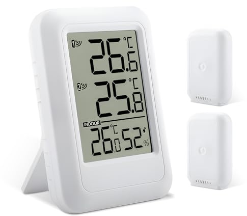 Digitales Funkthermometer für Innen- und Außentemperaturmessung, LCD, Umgebungstester,Weiß ein Schlepptau mit zwei Empfängern,Temperatur- und Luftfeuchtigkeitsmesser