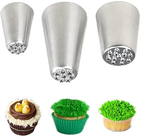 3 Pcs Grass Icing Nozzles Set, Floral Cake Decorating Nozzles, Grass Tip Piping Nozzles for Cakes, Cupcakes, Cookies, Durable & Easy to Use