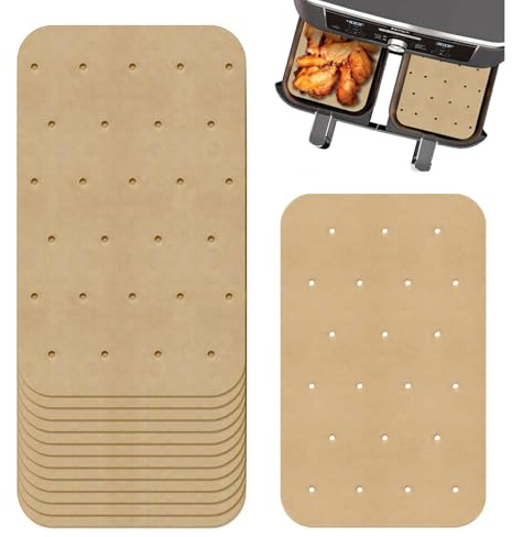 100PCS airfryer backpapier 20.5x14cm, Backpapier perforierte Backliner Luftfritteuseneinlagen Pergamentpapiereinlagen Speiseölpapier antihaftbeschichtete für Luftfritteuse Ofen