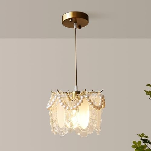 Lampada a Sospensione Moderna Francese - Lampada a Sospensione Sina in Perla per Isola da Cucina con Paralume in Vetro Smerigliato, Cavo reabile, Attacco E14/E12, lampadario