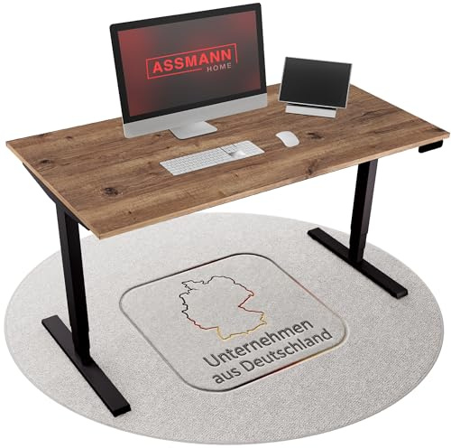 ASSMANN Höhenverstellbarer Schreibtisch elektrisch, 140x80cm, TÜV-geprüft | stufenlos verstellbar mit Aufprallschutz, ergonomischer Schreibtisch Made in Germany - Y-Line, Eiche Tabak/Schwarz