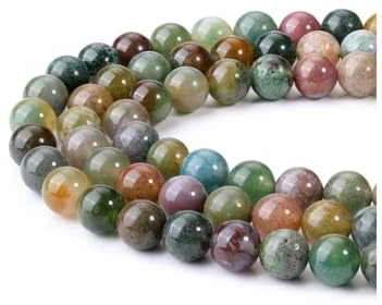 JSDDE 8 mm Perlen aus Natursteinen für Schmuck zum Selbermachen, runde Perlen, harte Steine, für Armband, Edelsteine für Yoga, Modeschmuck, Halskette, handgefertigt, indischer Achat